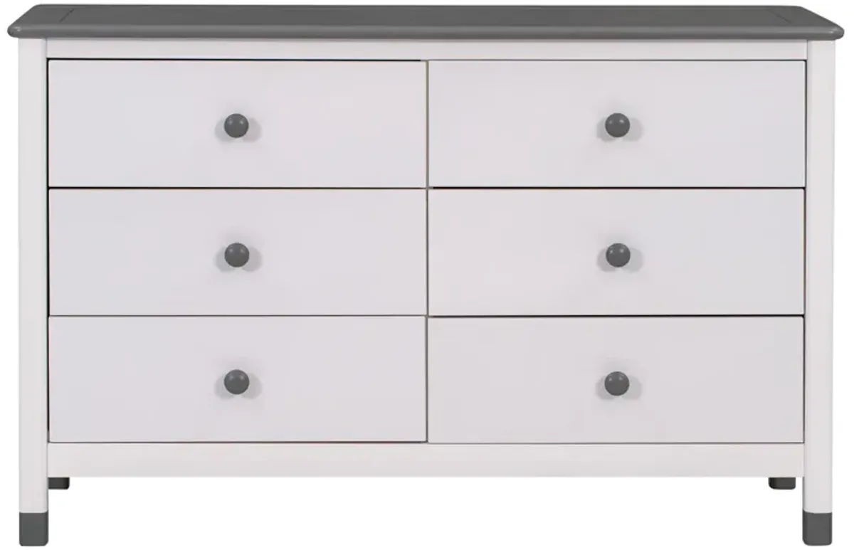 Wooden Storage Dresser With 6 Drawers, Storage Cabinet For Kids Bedroom, White+Gray