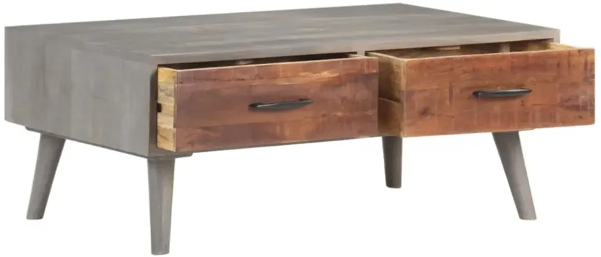 vidaXL Coffee Table Gray 39.4"x23.6"x15.7" Solid Rough Mango Wood