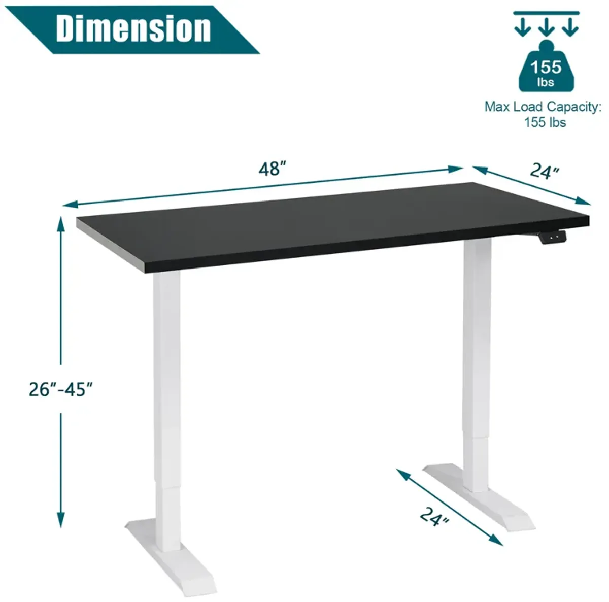 Costway 48'' Electric Sit to Stand Desk Adjustable Standing Workstation w/Control Home Office