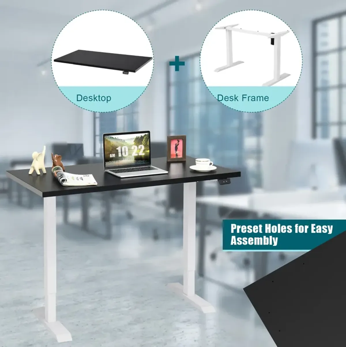 Costway 48'' Electric Sit to Stand Desk Adjustable Standing Workstation w/Control Home Office