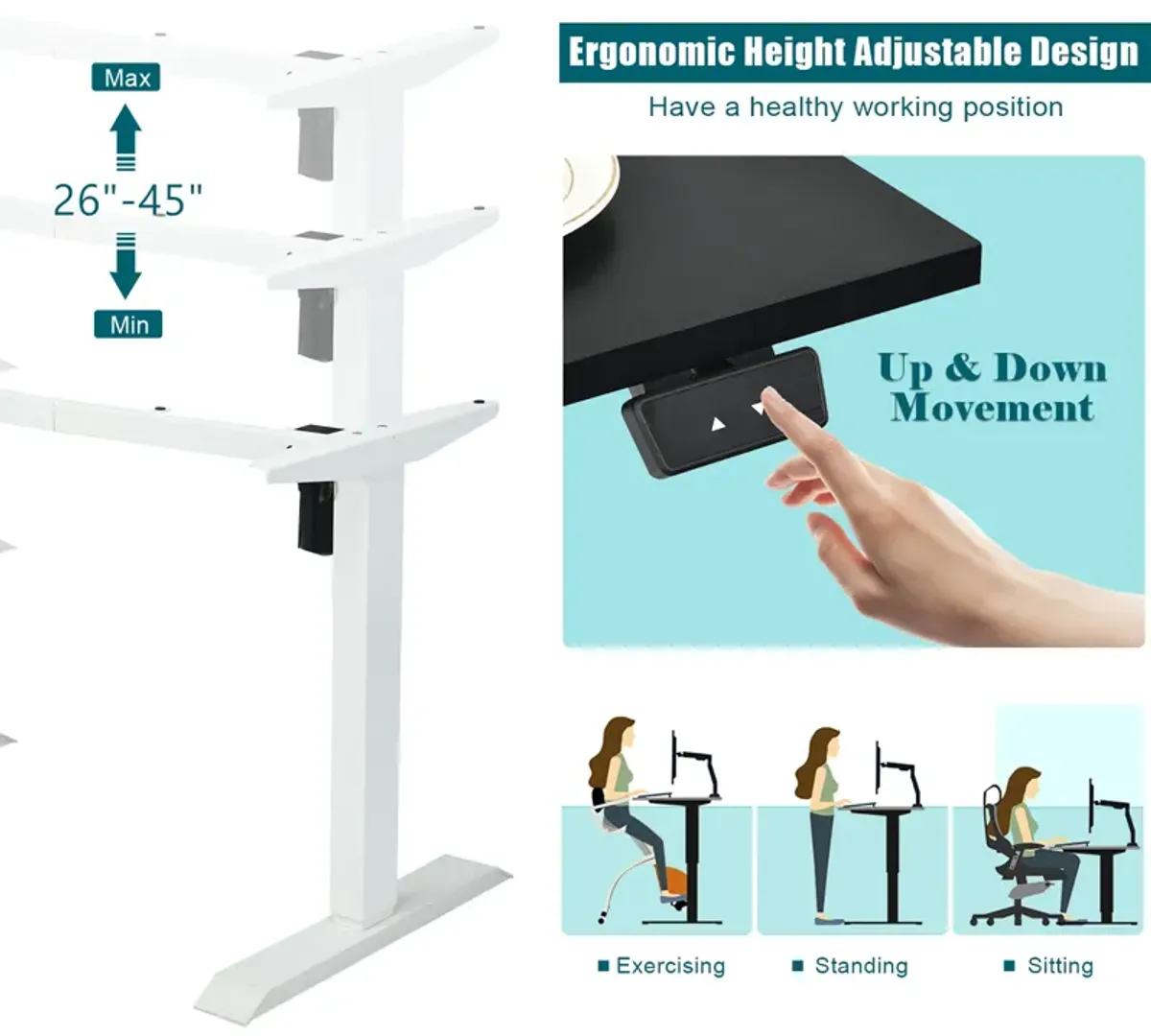 Costway 48'' Electric Sit to Stand Desk Adjustable Standing Workstation w/Control Home Office