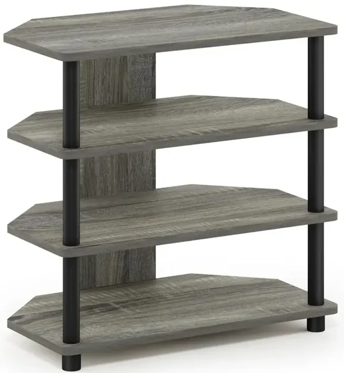 Furinno Turn-N-Tube Easy Assembly 4-Tier Petite TV Stand, French Oak Grey/Black