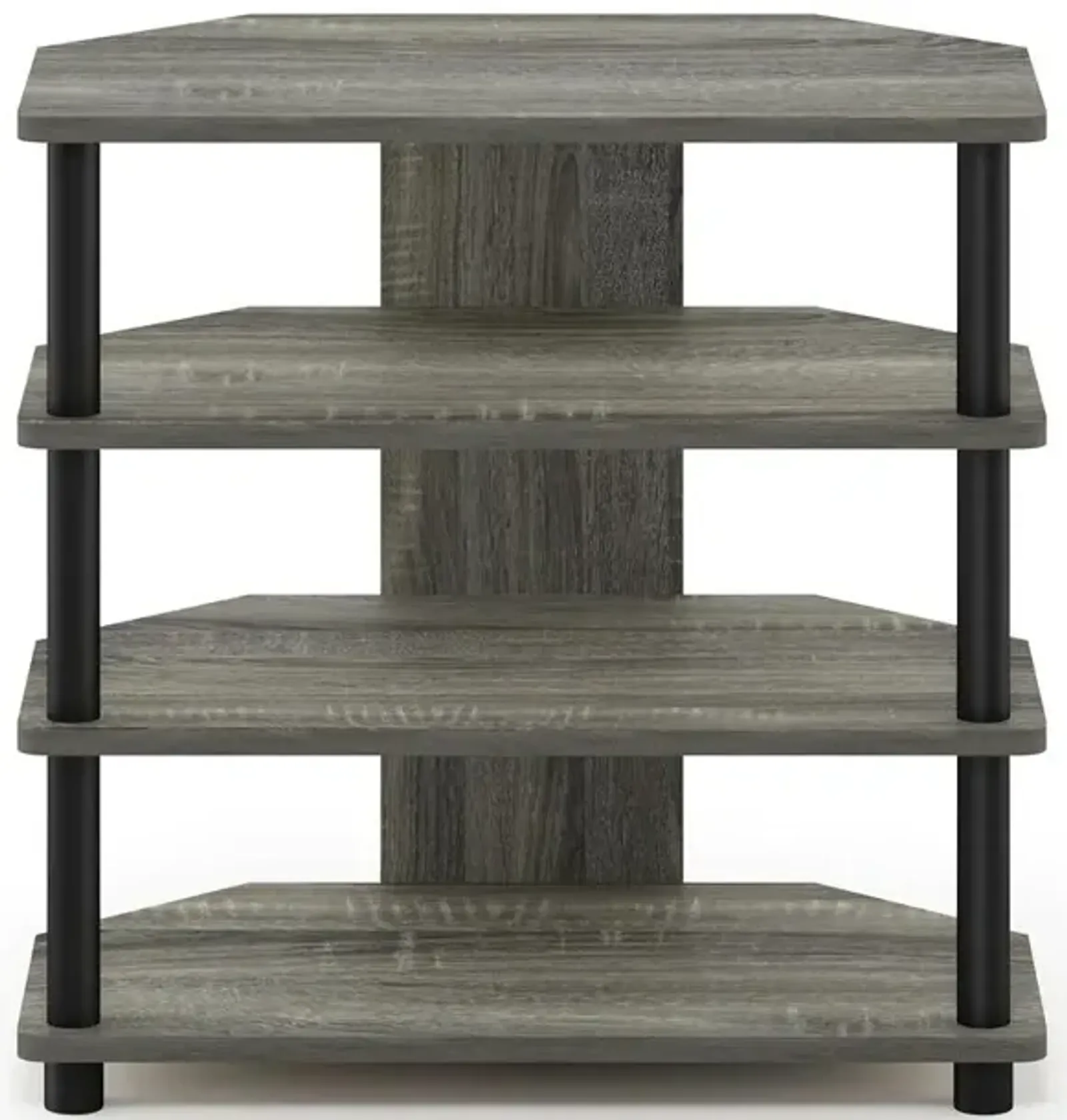 Furinno Turn-N-Tube Easy Assembly 4-Tier Petite TV Stand, French Oak Grey/Black