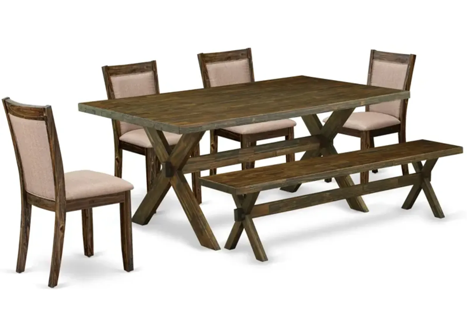 East West Furniture X777MZ716-6 6Pc Dining Set - Rectangular Table , 4 Parson Chairs and a Bench - Multi-Color Color