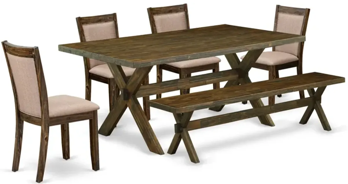 East West Furniture X777MZ716-6 6Pc Dining Set - Rectangular Table , 4 Parson Chairs and a Bench - Multi-Color Color