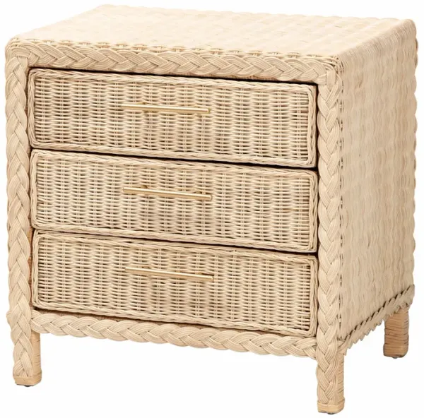bali & pari Lanica Japandi Sun Bleached Rattan 3 Drawer Nightstand