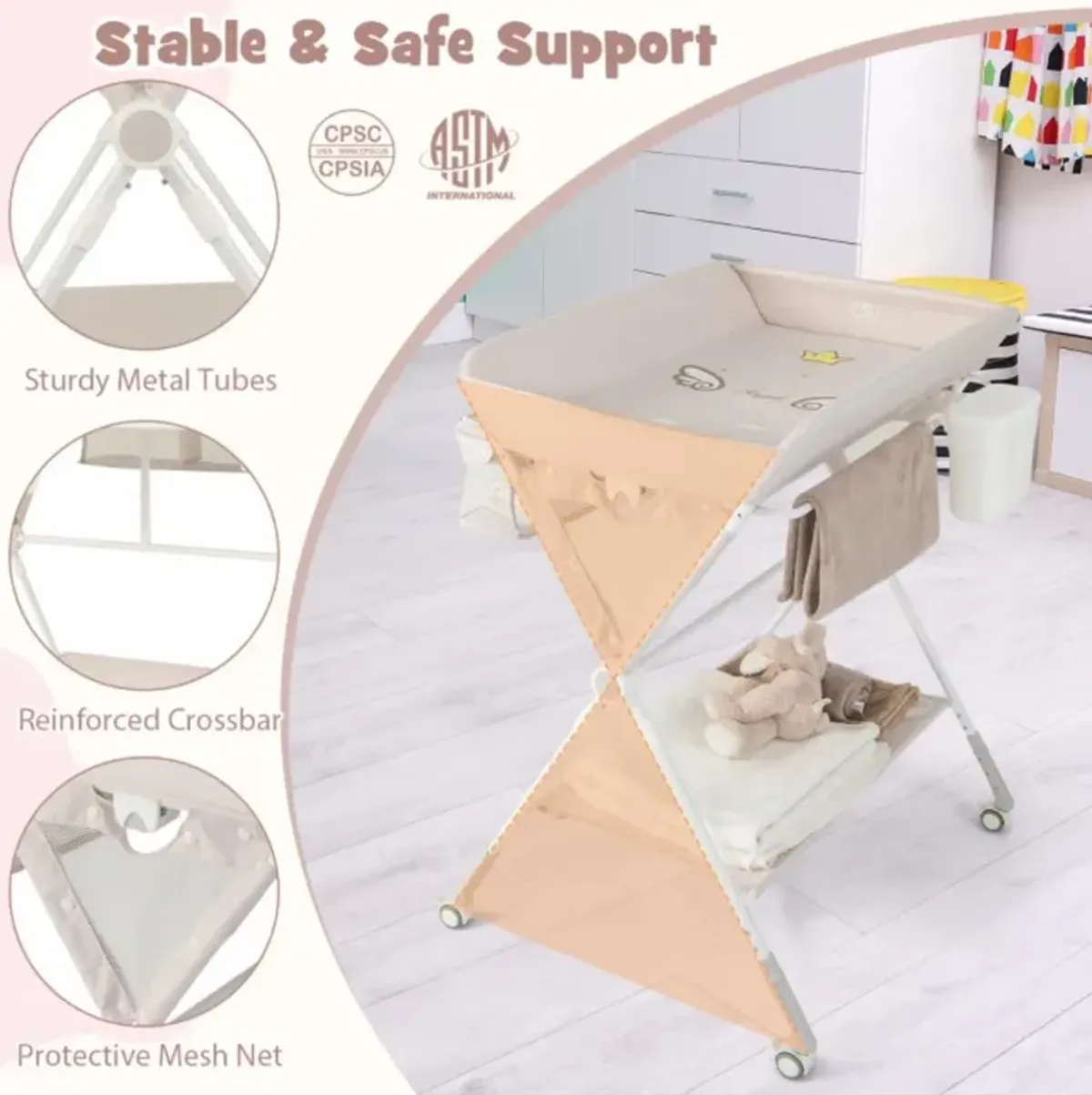 Hivvago Portable Baby Changing Table with 3-Level Adjustable Height