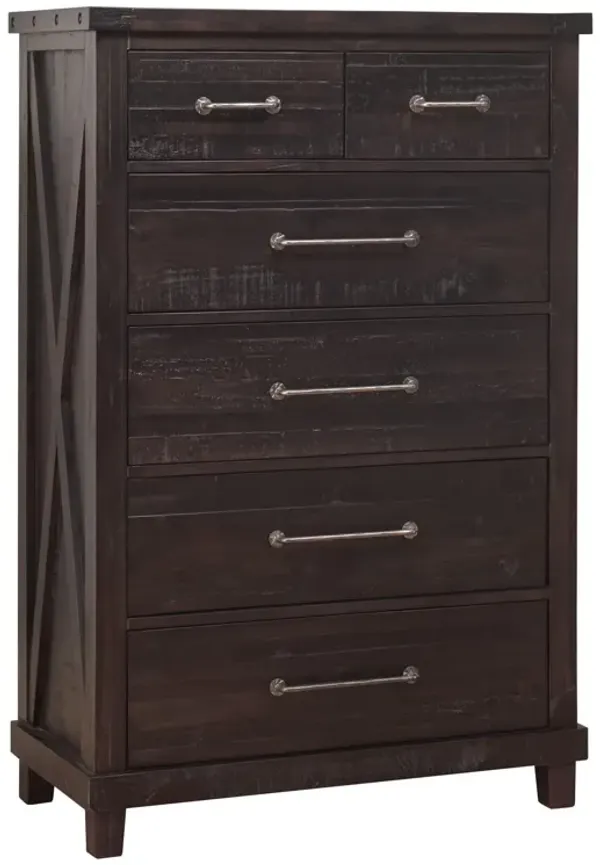 Benjara Liu 57 Inch Tall Dresser Chest, 6 Drawers, Wood, Handles, Brown, Black