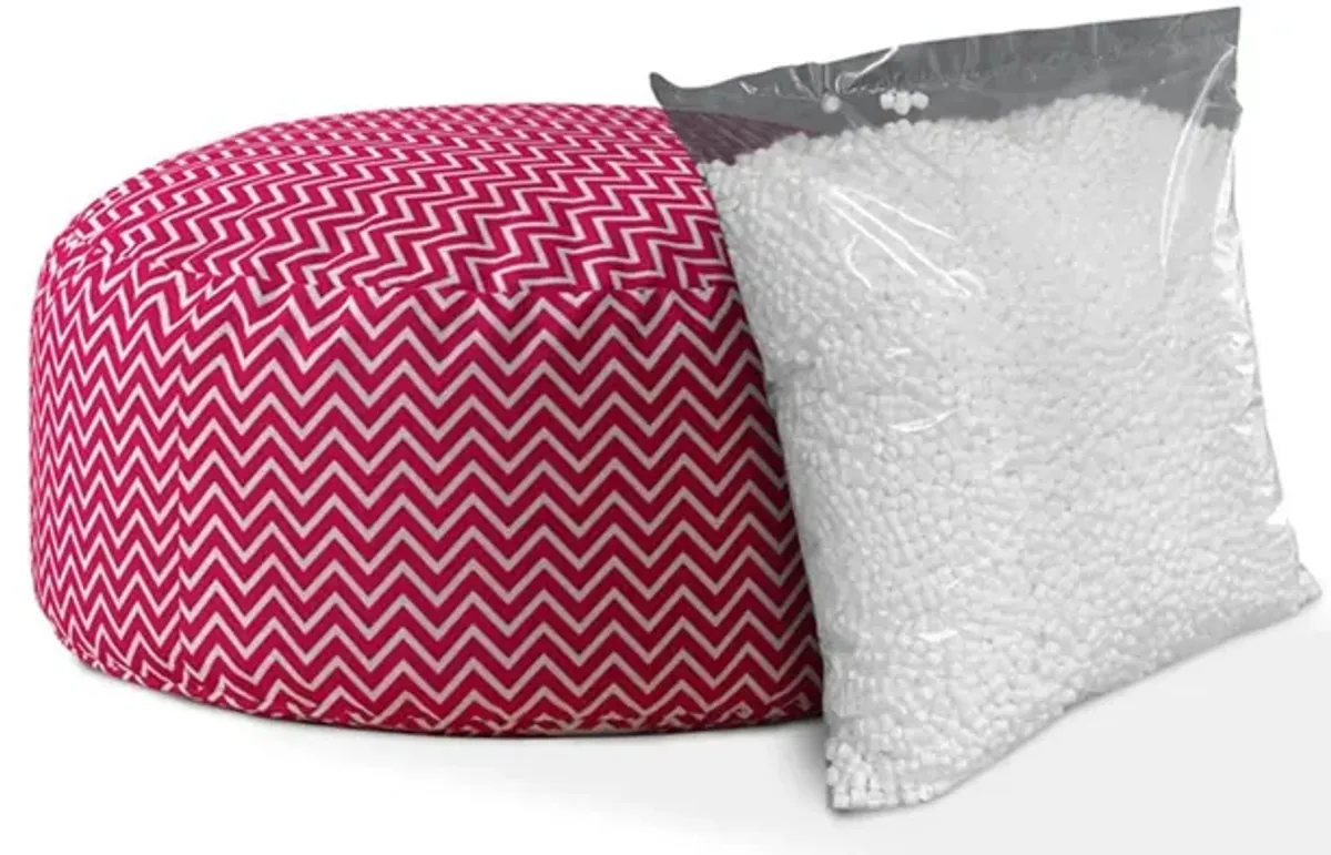 Homezia 24" Pink Cotton Round Chevron Pouf Ottoman