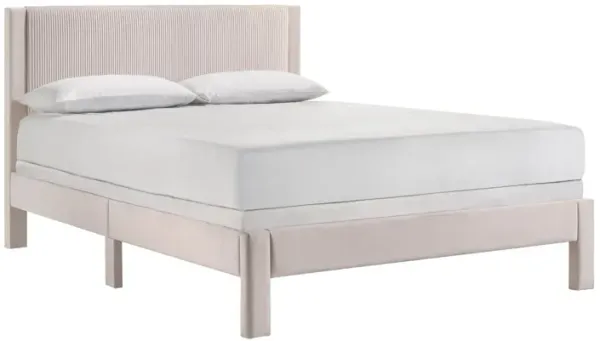 Cery Queen Size Platform Bed, Pink Upholstery, Textured Headboard - Benzara