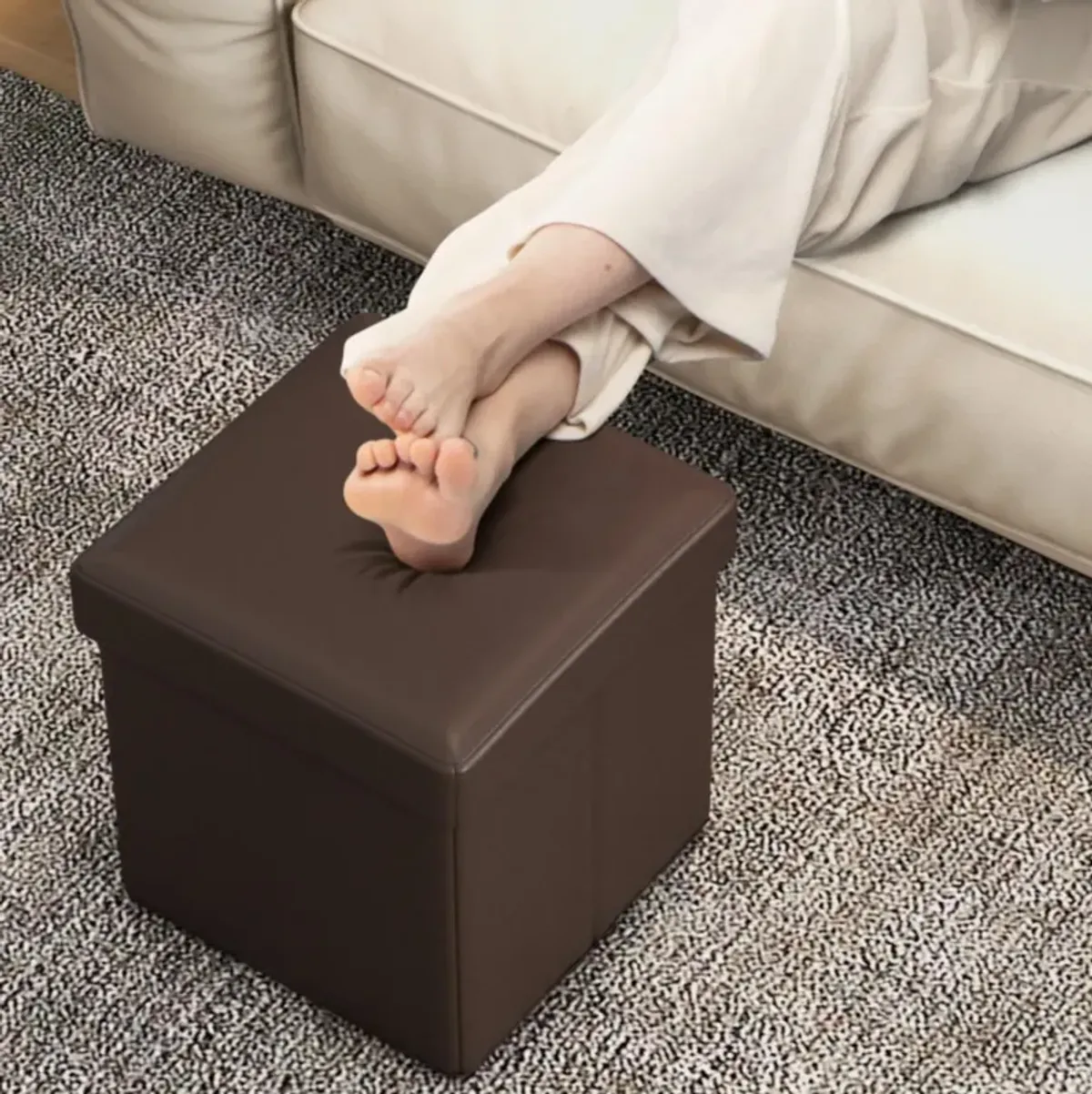 Hivvago Upholstered Square Footstool with PVC Leather Surface for Bedroom