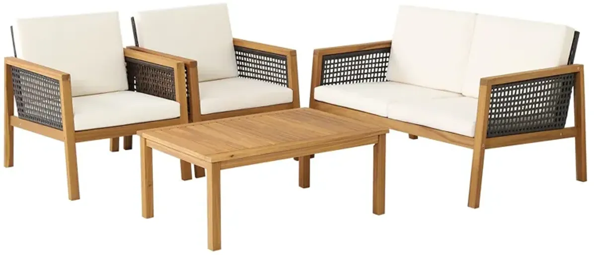 4 Pieces Patio Rattan Furniture Set with Removable Cushions