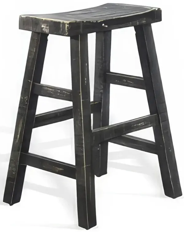 Rena Counter Stool Set of 2, Saddle Seat, Black Sand Mahogany Wood - Benzara