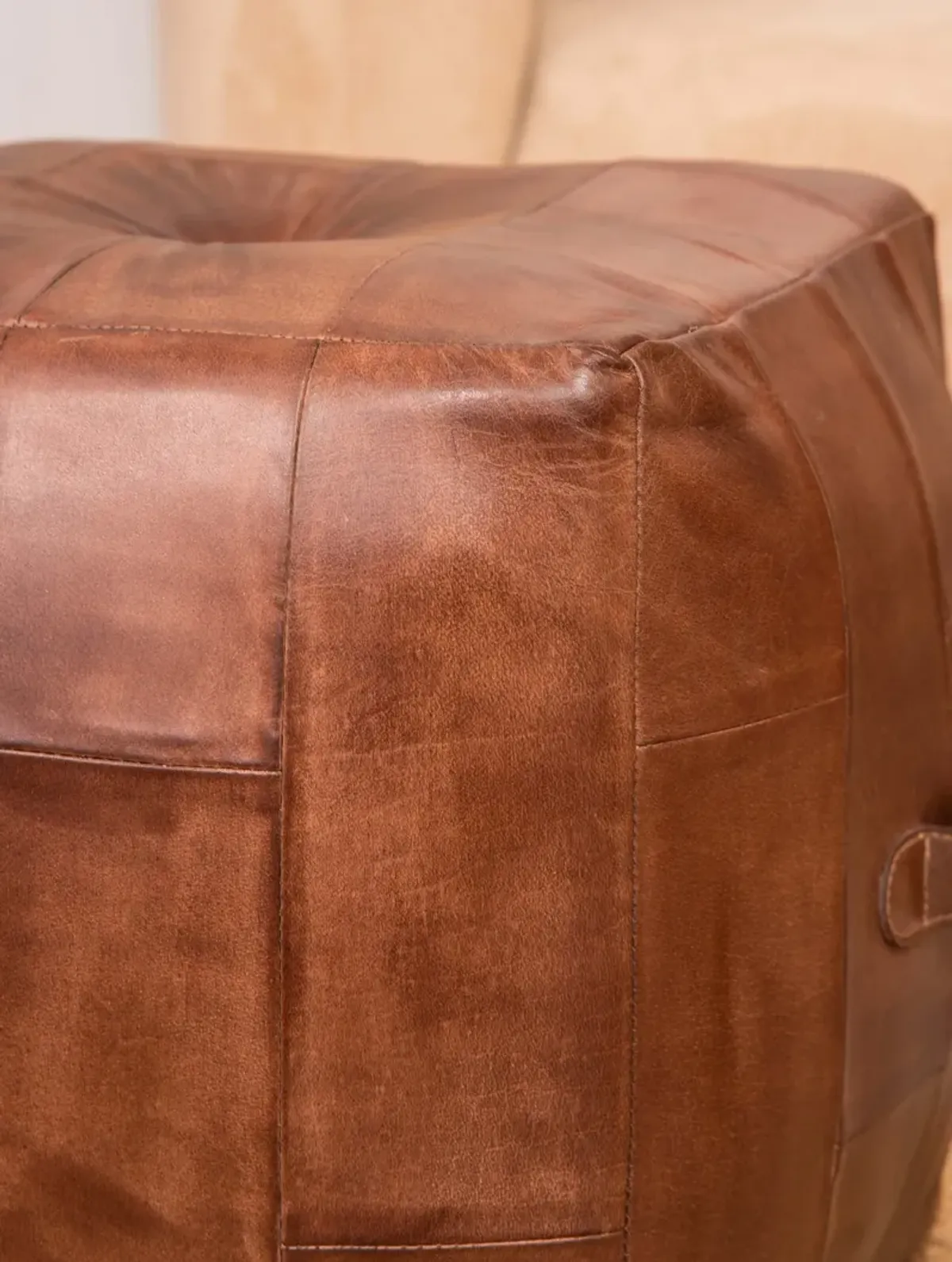 Solid Handmade Buffalo Leather Square Pouf 18"x18"x18" (Recycled Foam with Fibre Fill) Brown Color BBBACPF25 BBH Homes