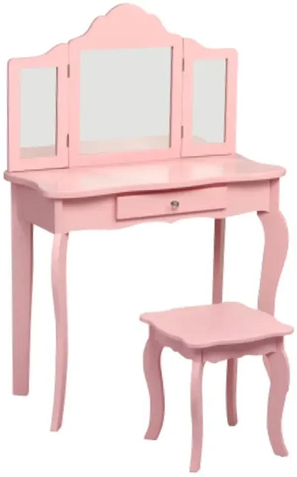 Kids Makeup Dressing Mirror Vanity Table Stool Set