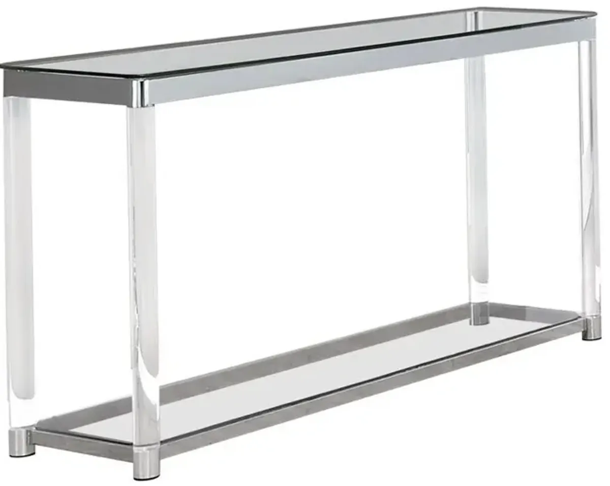 Anne Sofa Table with Lower Shelf Chrome and Clear