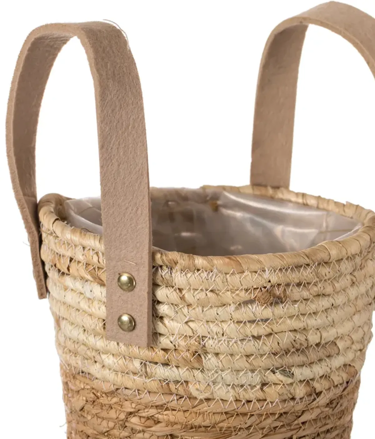 Decorative Brown Corn Rope-Straw Round Storage Basket Set of 3 with Rope Handles