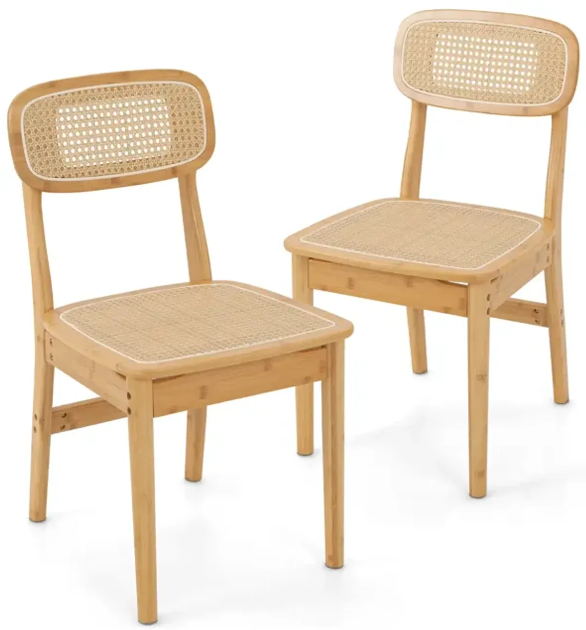 Set of 2 Rattan Dining Chairs with Simulated Rattan Backrest-Natural