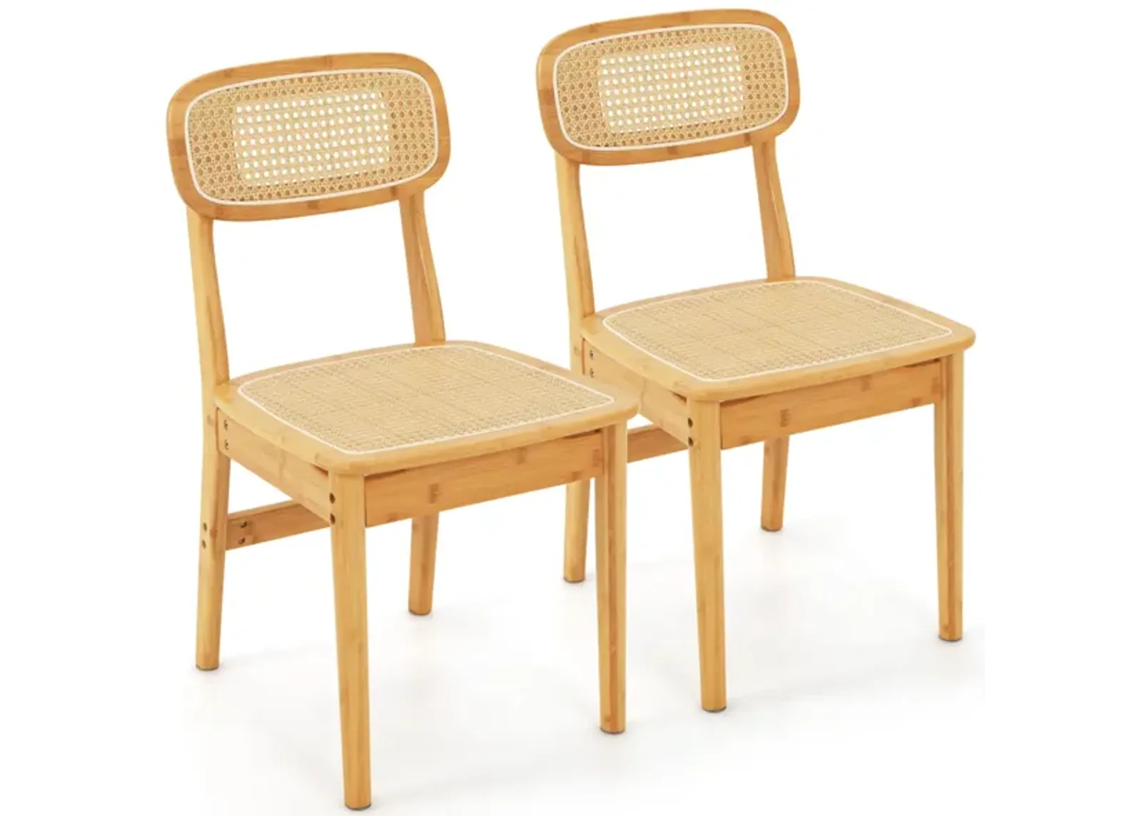 Set of 2 Rattan Dining Chairs with Simulated Rattan Backrest-Natural