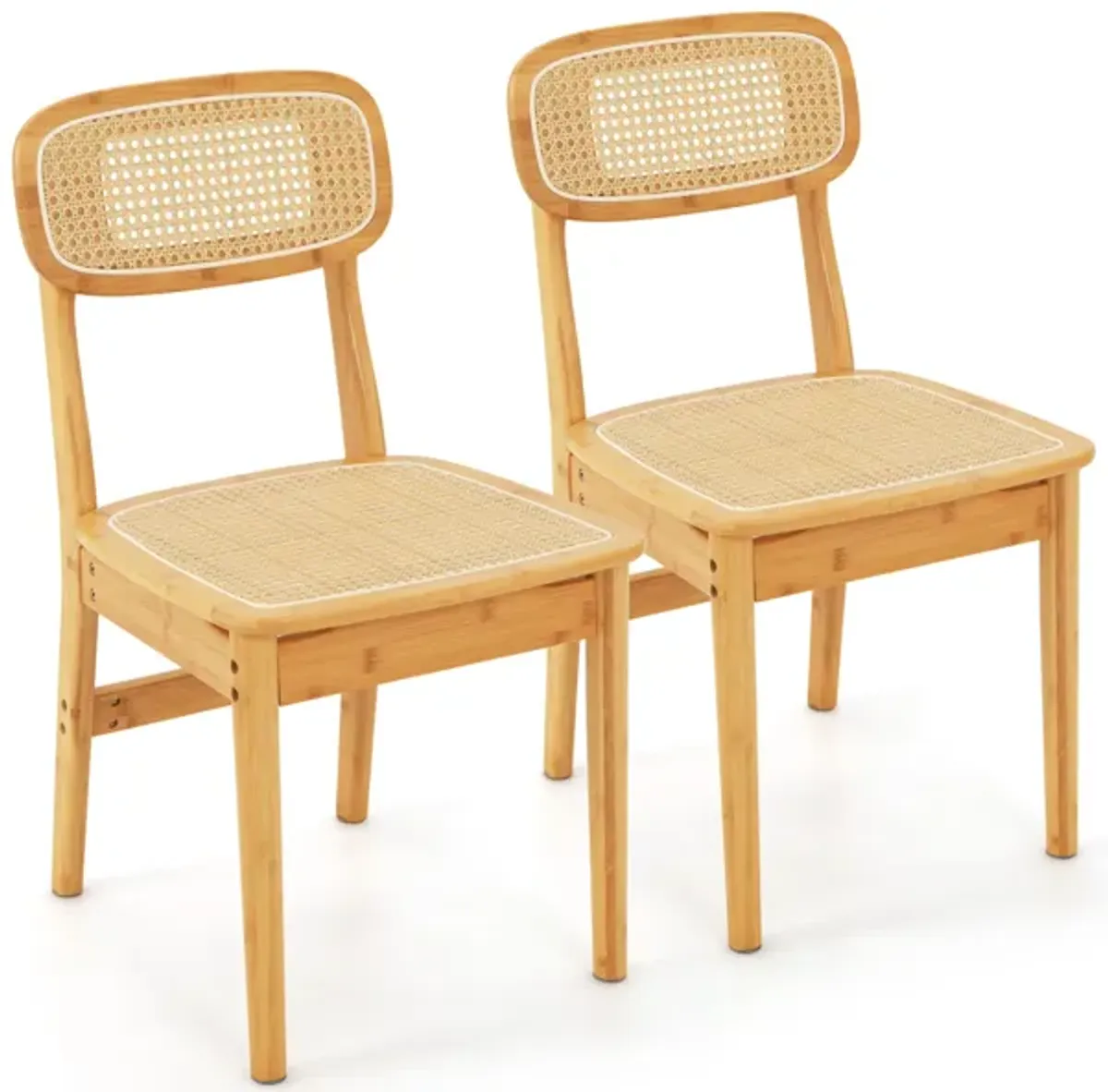 Set of 2 Rattan Dining Chairs with Simulated Rattan Backrest-Natural