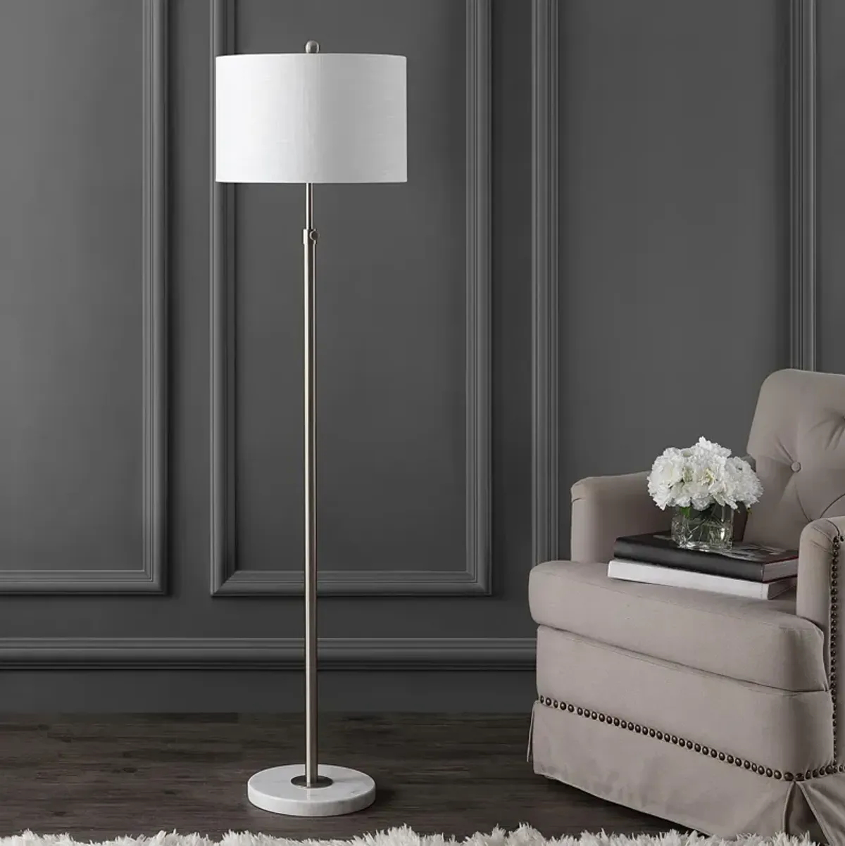 June Adjustable Metal/Marble LED Floor Lamp