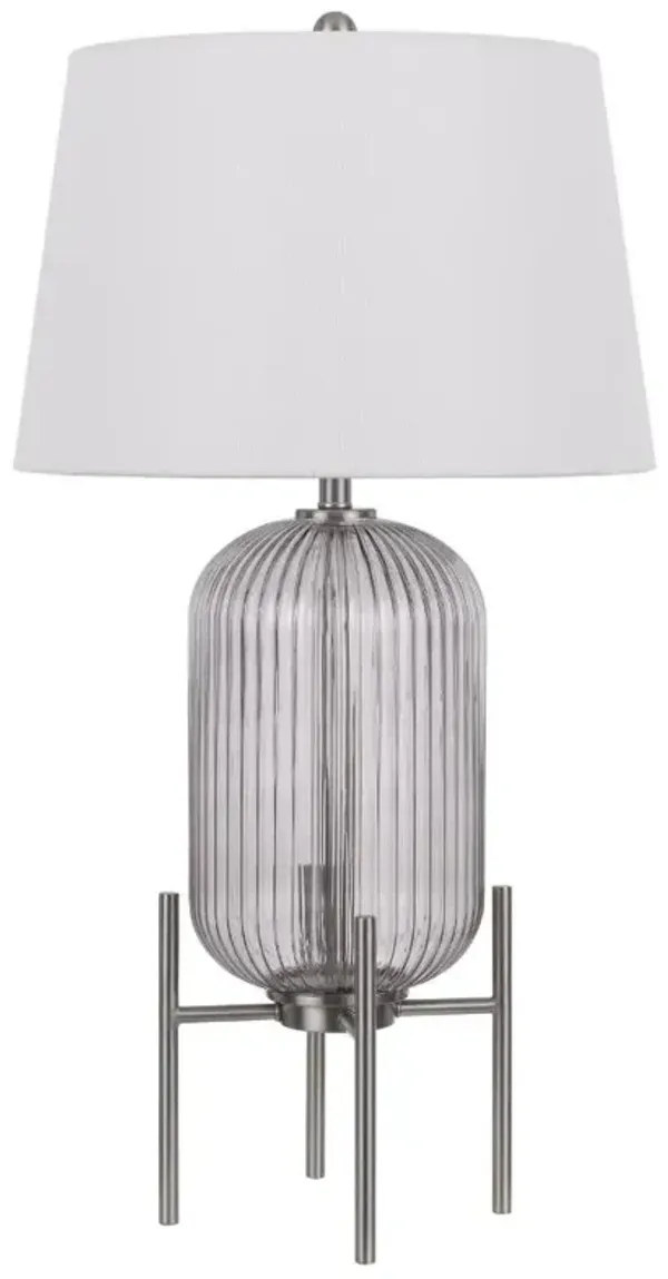 Hivvago 33" Nickel Glass Round Table Lamp With White Empire Shade