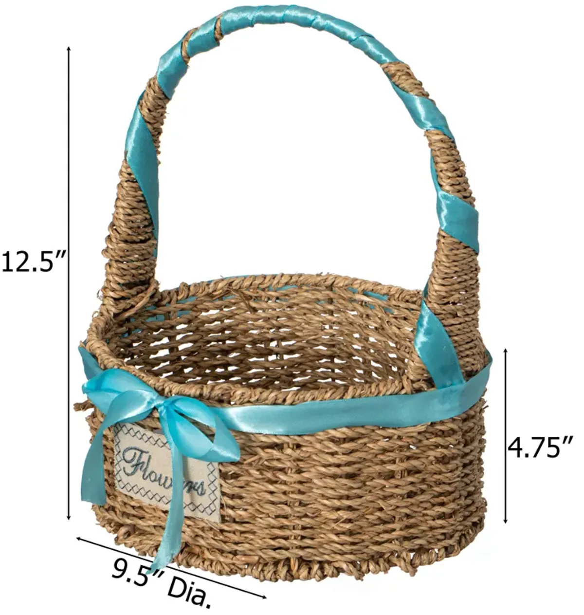 Wickerwise Small Seagrass Wicker Picnic Basket with Handle - Versatile Gift Basket with Blue Ribbon for New Year and Other Occasions, Garden and Home Decor, Natural Wicker Basket and Storage Solution