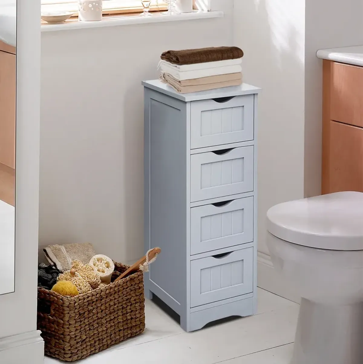 Floor Wooden Free Standing Storage Side Organizer for Bathroom