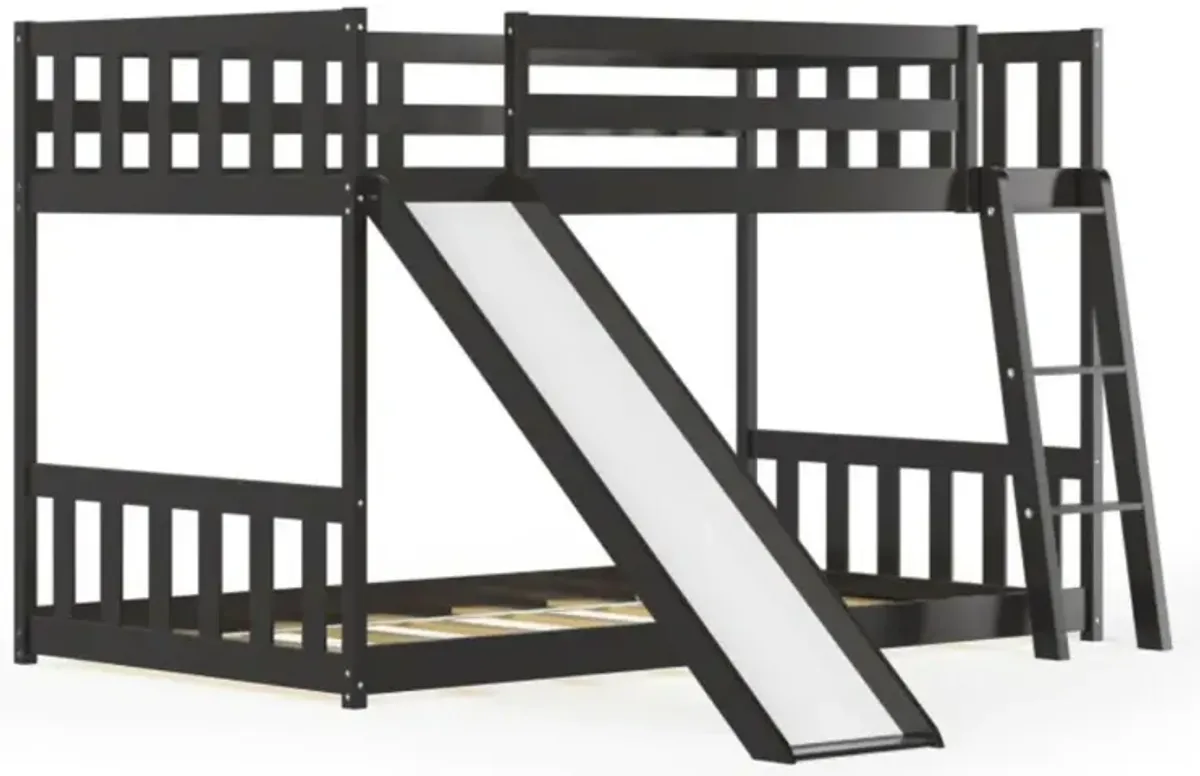 Hivvago Twin over Twin Bunk Wooden Low Bed with Slide Ladder for Kids