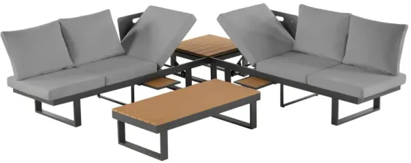 Mondawe Outdoor 6-Piece Modular Sofa Set,W/ Tilting Seat & Side Tables,Weatherproof Patio Furniture
