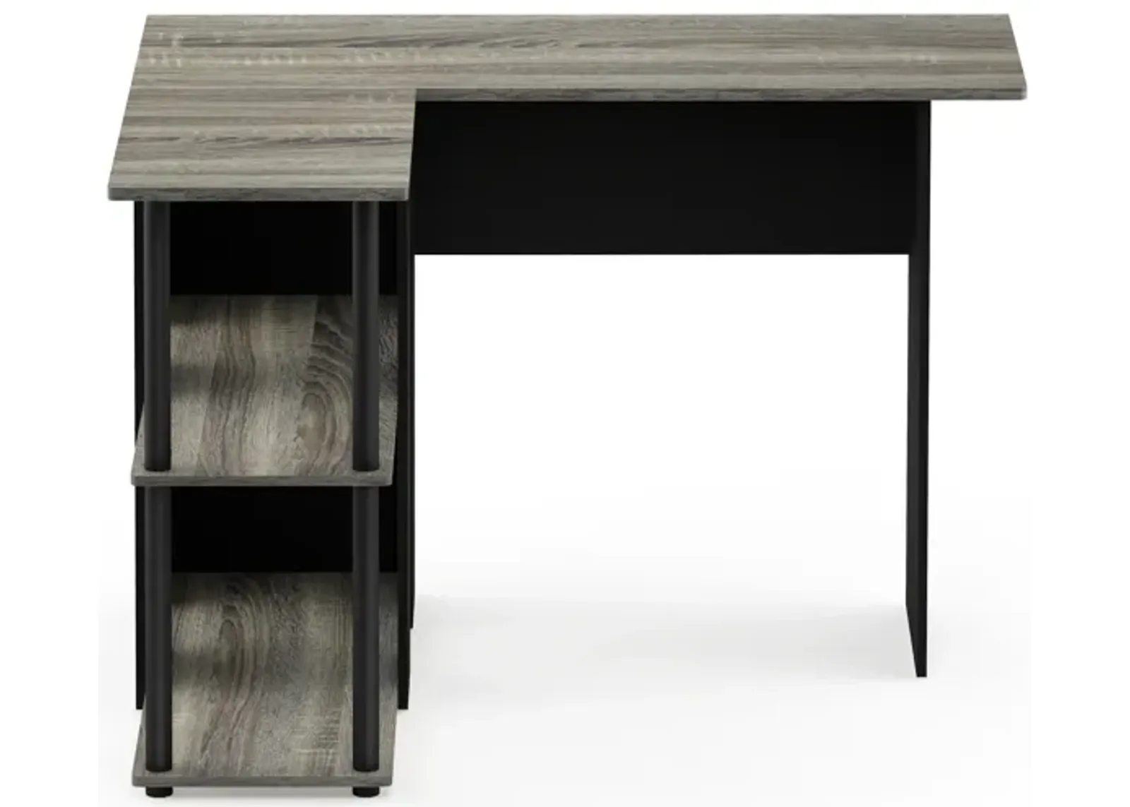 Furinno Abbott L-Shape Desk with Bookshelf, French Oak Grey/Black, 17092GYW/BK