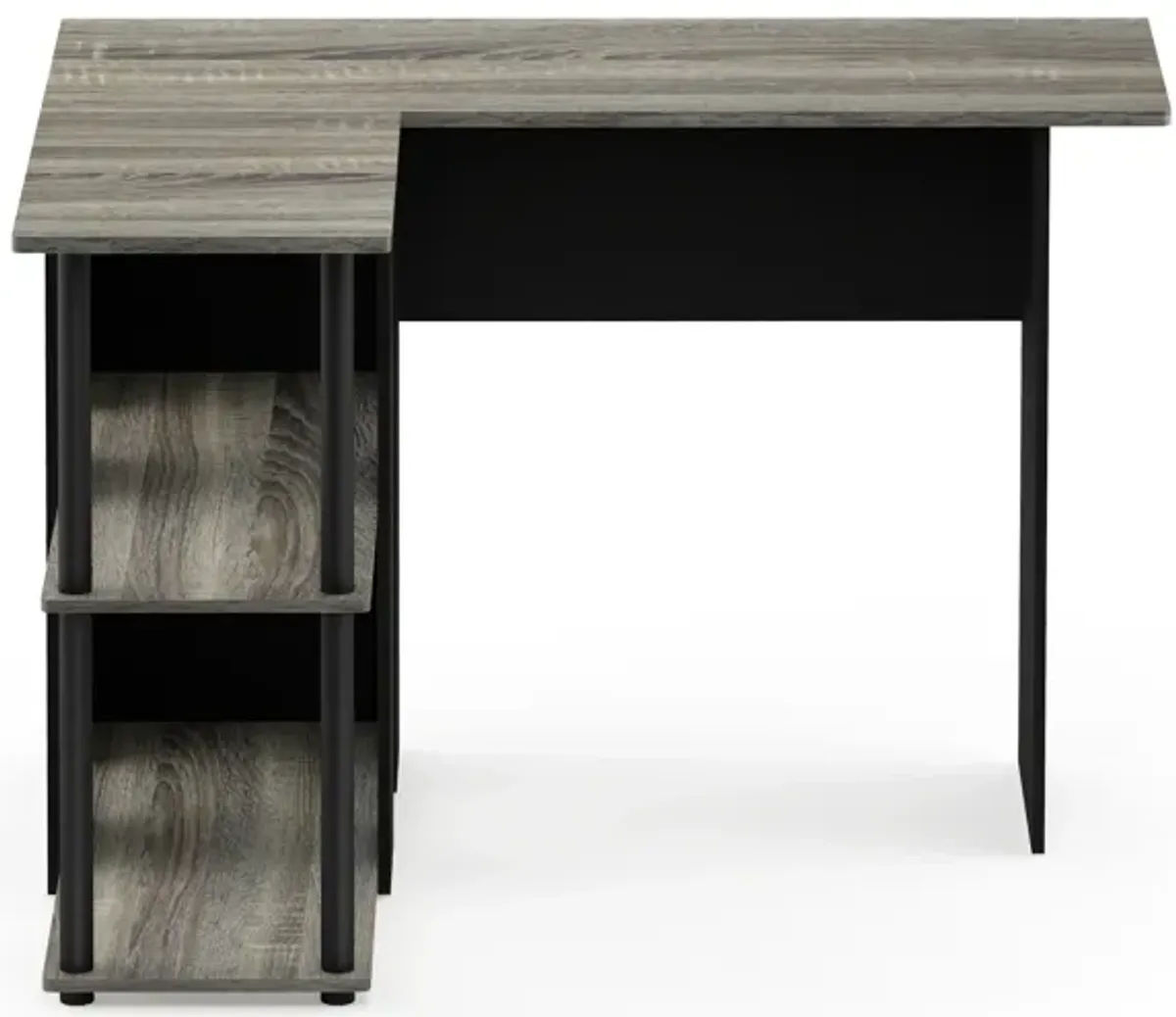 Furinno Abbott L-Shape Desk with Bookshelf, French Oak Grey/Black, 17092GYW/BK