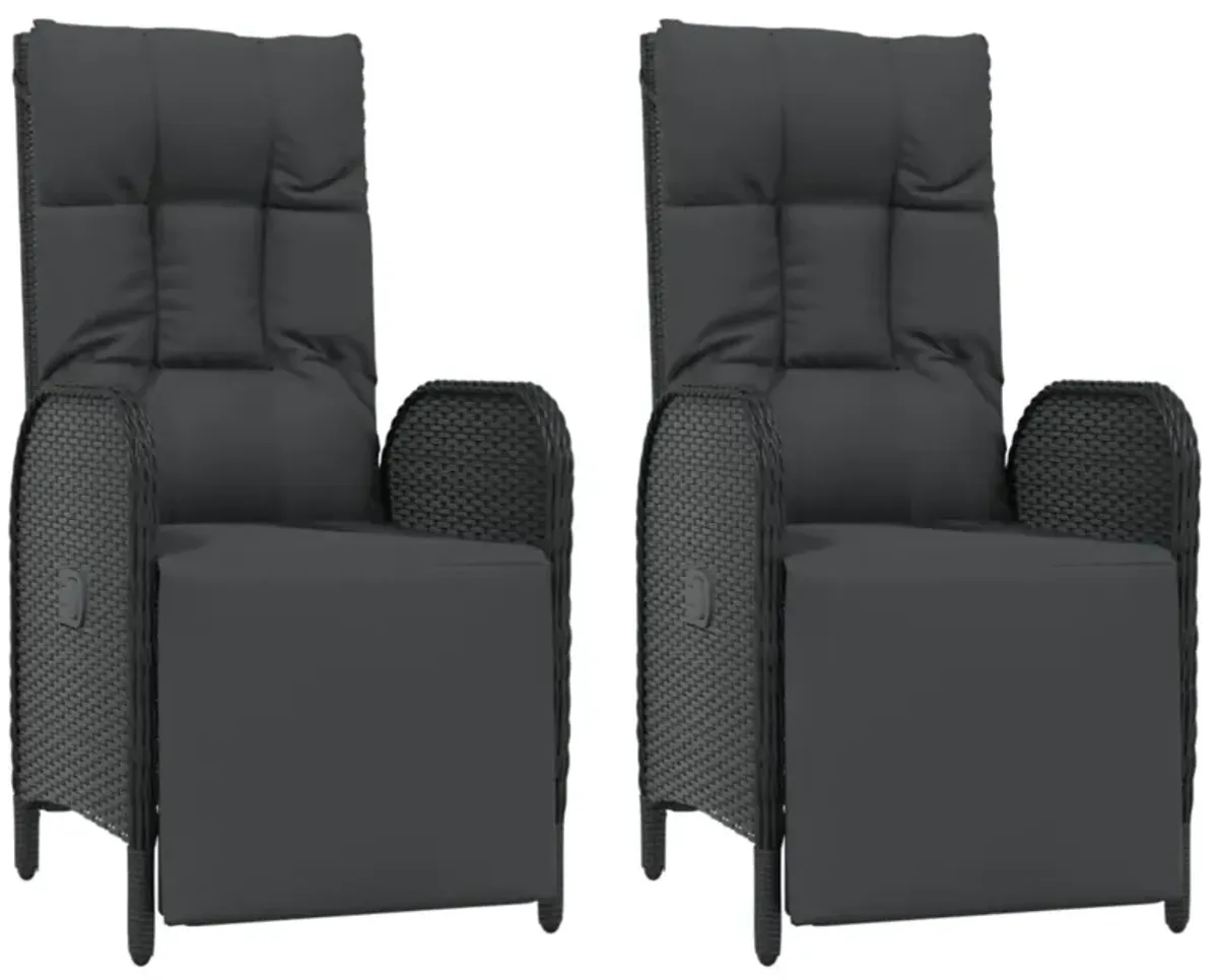 vidaXL Patio Reclining Chairs with Cushions 2 pcs Poly Rattan Black