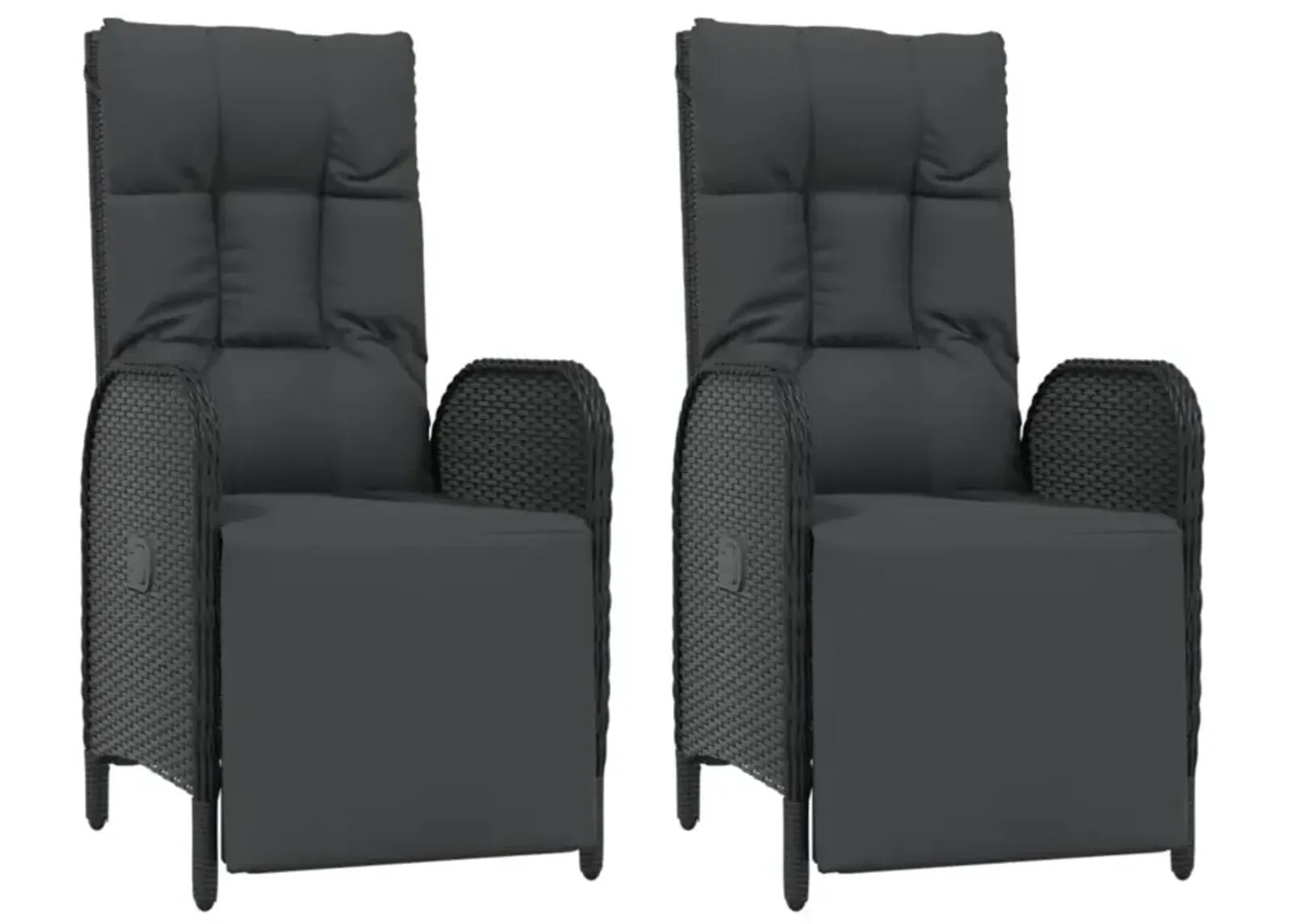 vidaXL Patio Reclining Chairs with Cushions 2 pcs Poly Rattan Black