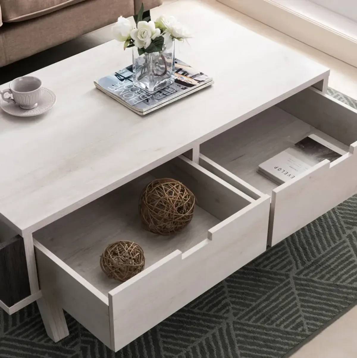 Coffee Table White Oak Distressed Grey