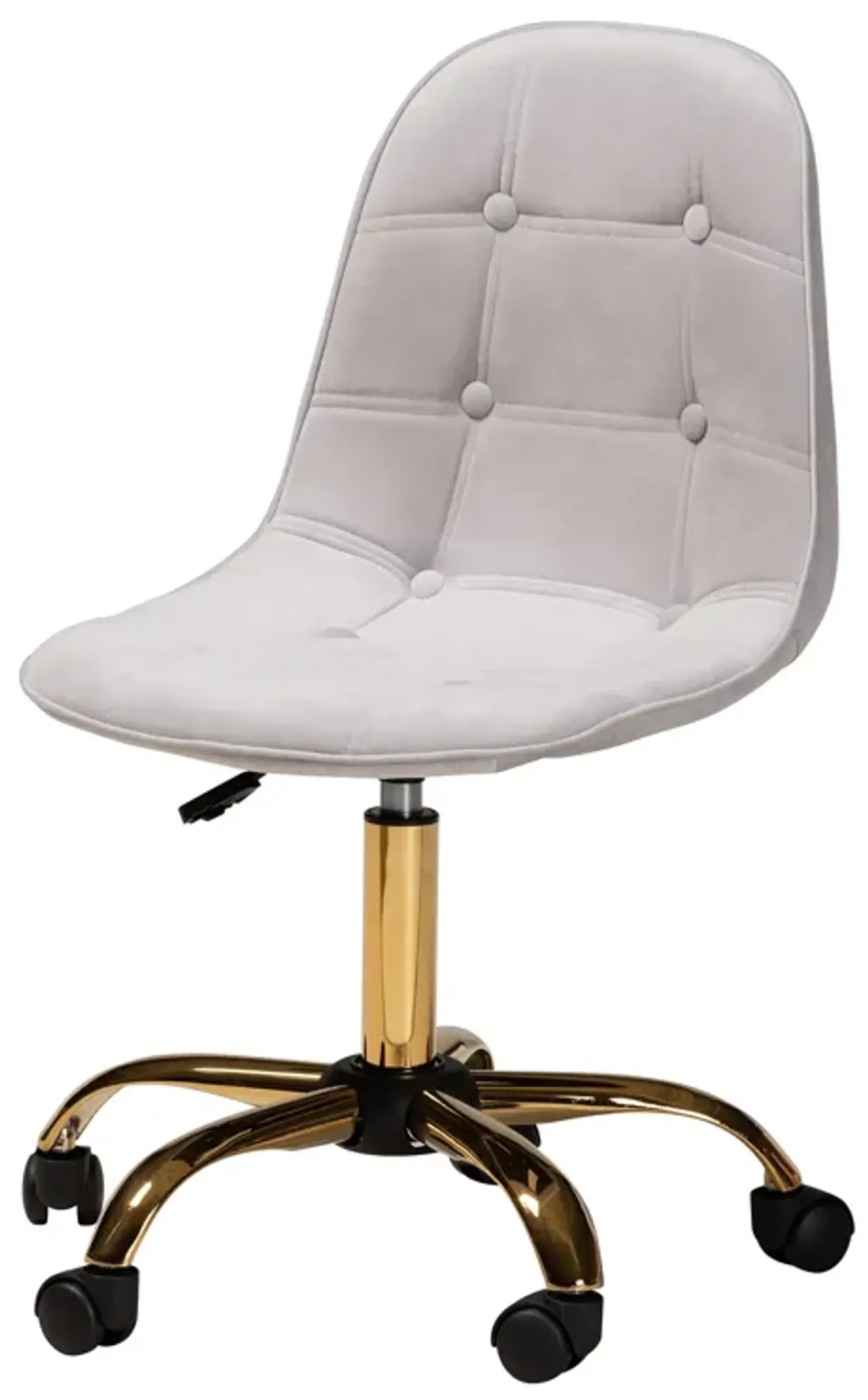 Baxton Studio Kabira and Luxe Grey Velvet Fabric and Gold Metal Swivel Office chair