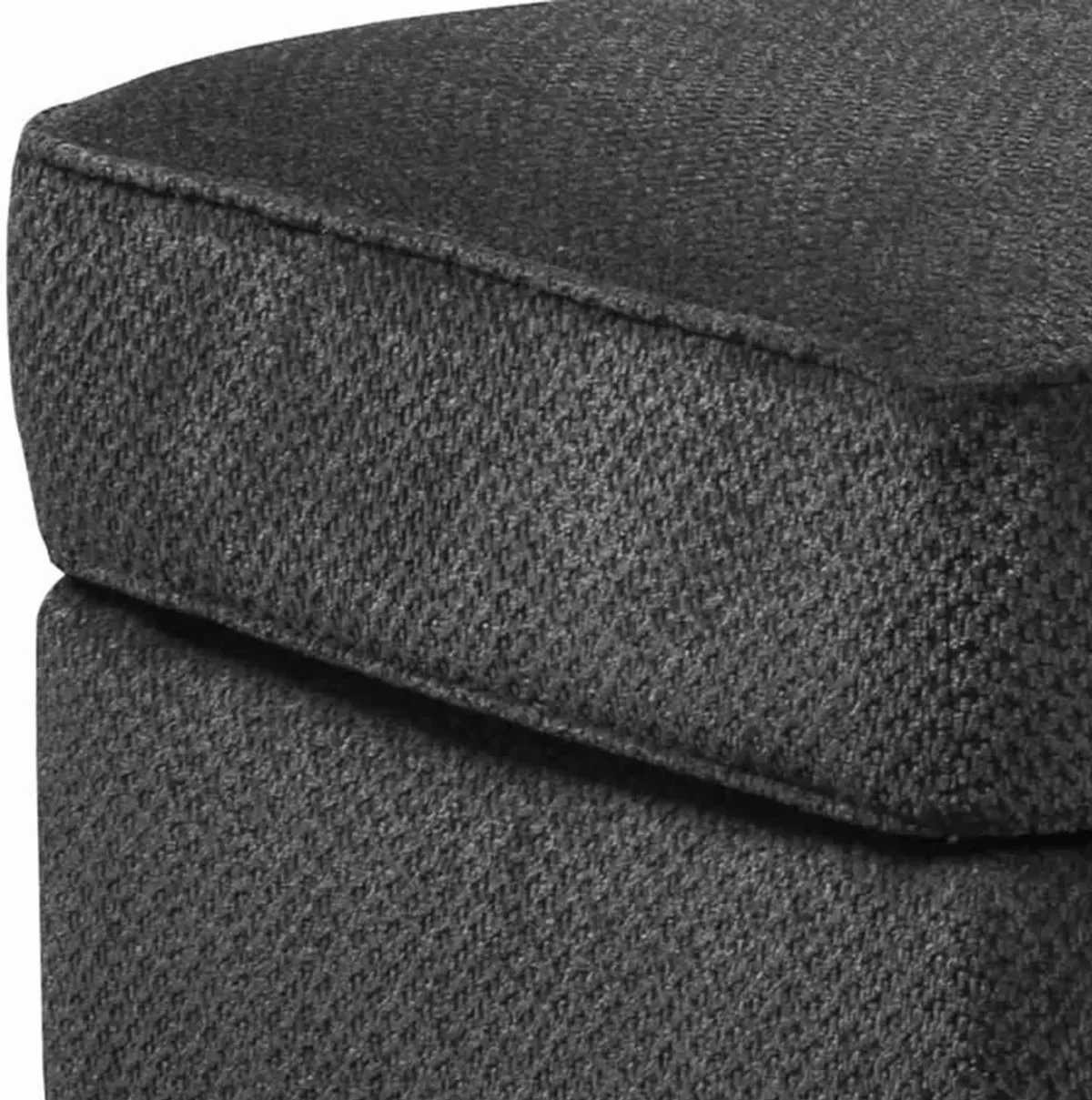 Rectangular Textured Fabric Upholstered Ottoman, Charcoal Gray-Benzara