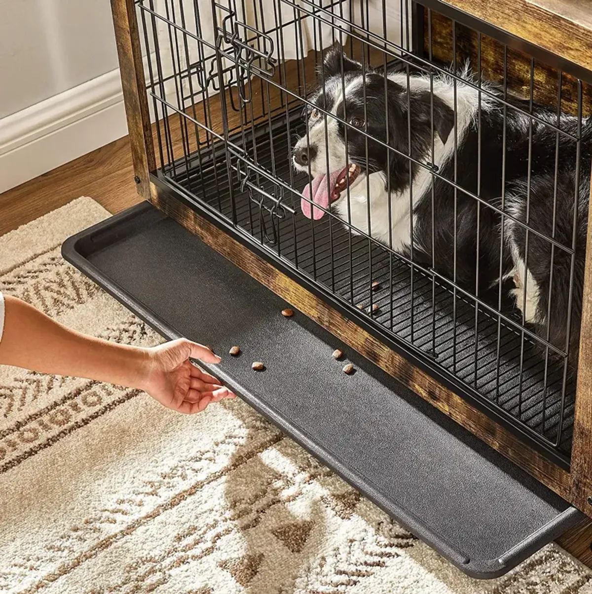 Wooden Dog Crate - Indoor Pet Crate End Table with Removable Tray