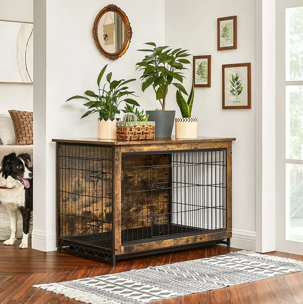 Wooden Dog Crate - Indoor Pet Crate End Table with Removable Tray