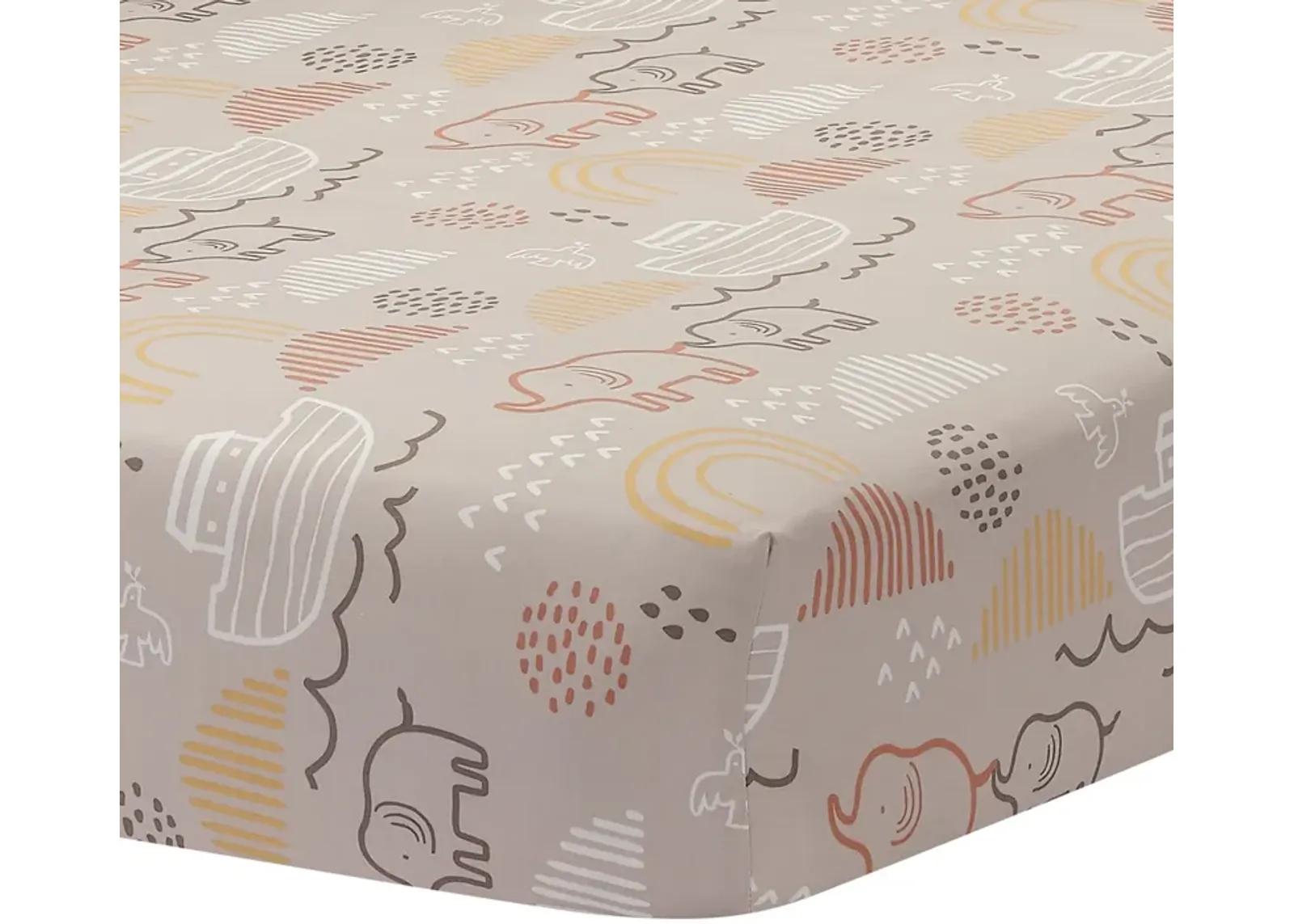 Lambs & Ivy Baby Noah Taupe Elephant/Ark/Rainbow 100% Cotton Fitted Crib Sheet