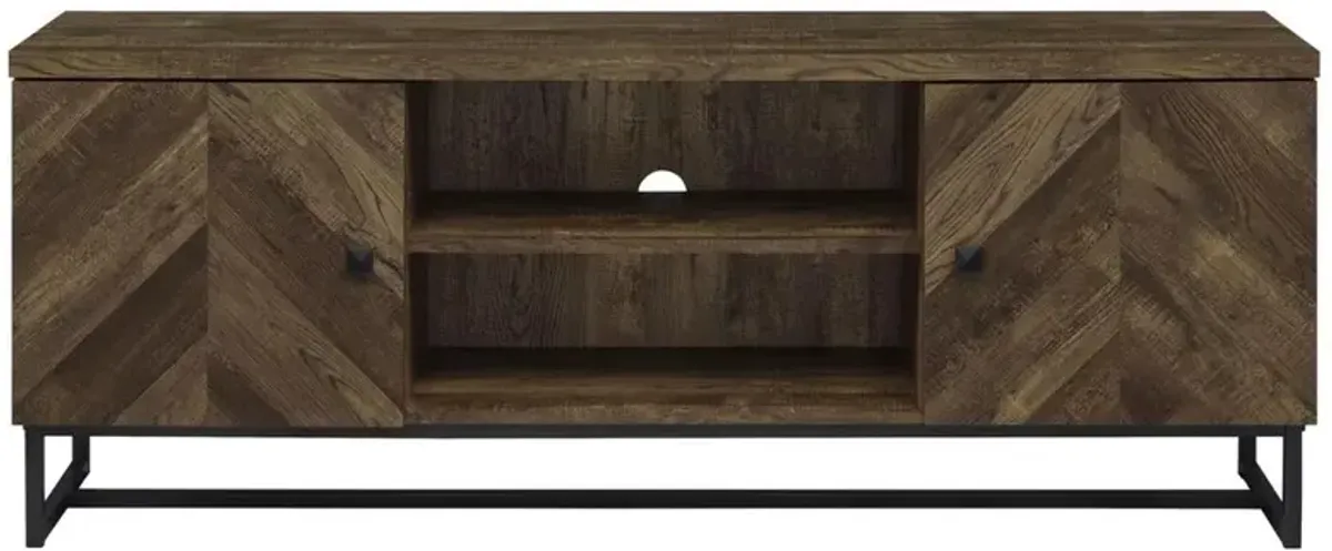 Myles 2-door TV Console with Adjustable Shelves Rustic Oak Herringbone