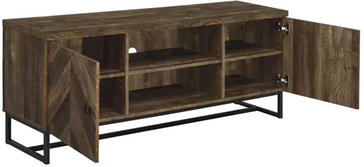 Myles 2-door TV Console with Adjustable Shelves Rustic Oak Herringbone