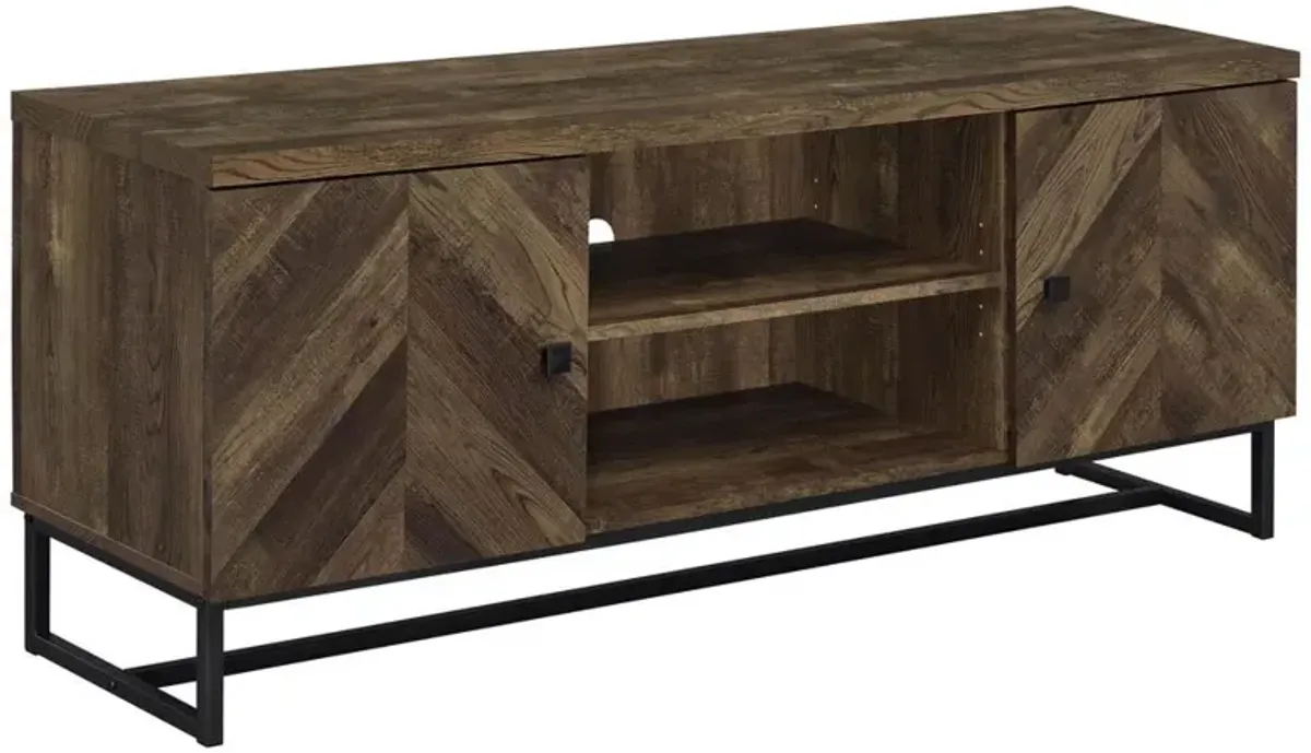 Myles 2-door TV Console with Adjustable Shelves Rustic Oak Herringbone