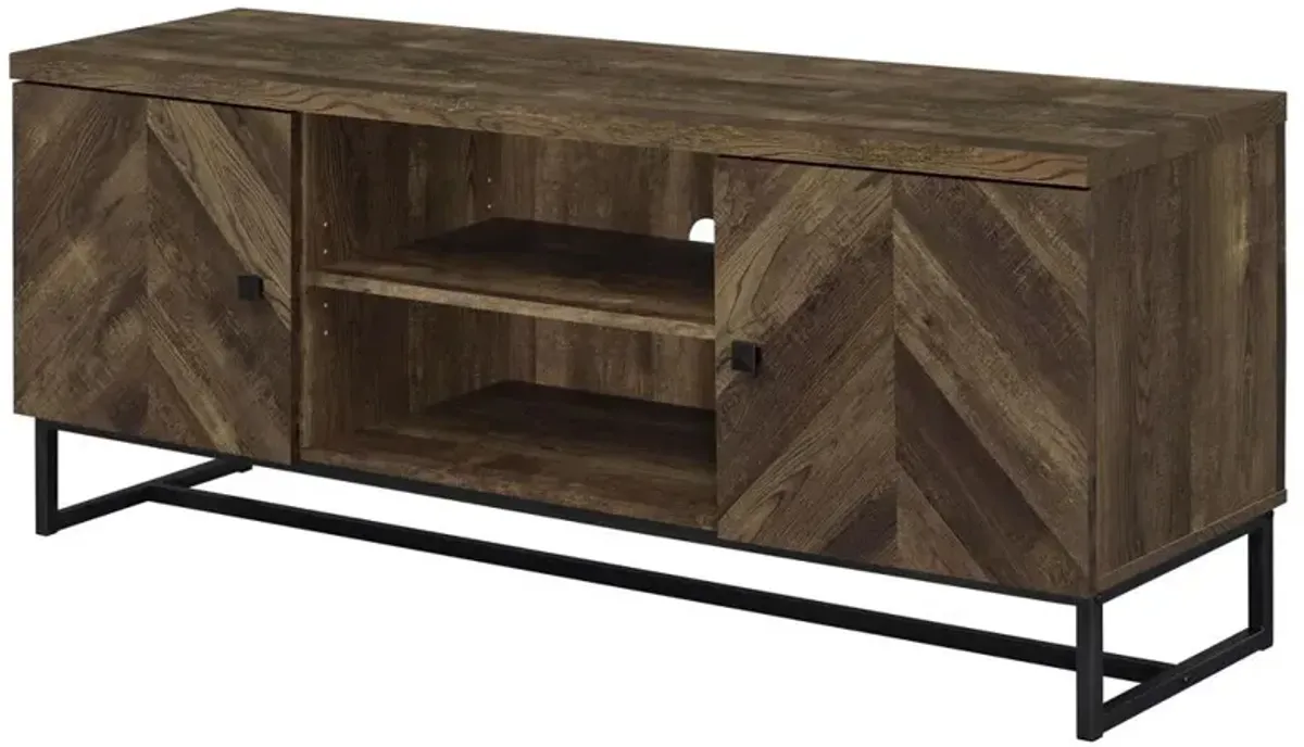 Myles 2-door TV Console with Adjustable Shelves Rustic Oak Herringbone