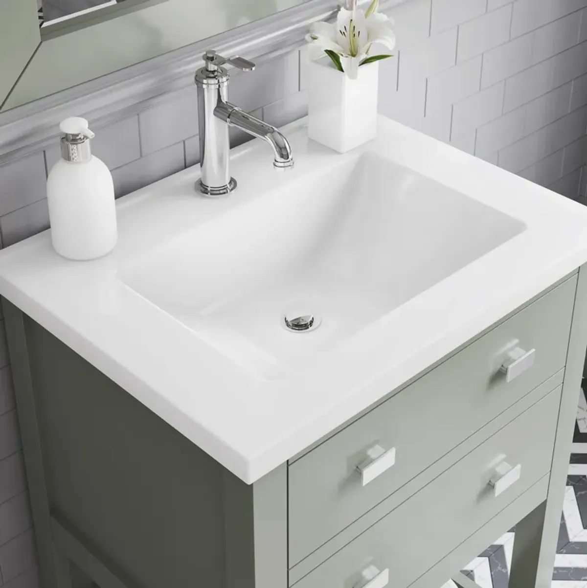 Viola 24 In. Integrated Ceramic Sink Top Vanity in Glacial Green with Chrome Modern Single Faucet