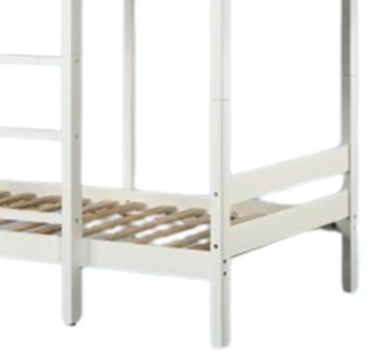 Asin Twin Bunk Bed with Front Facing Ladder, Pine Wood, Crisp White Finish - Benzara