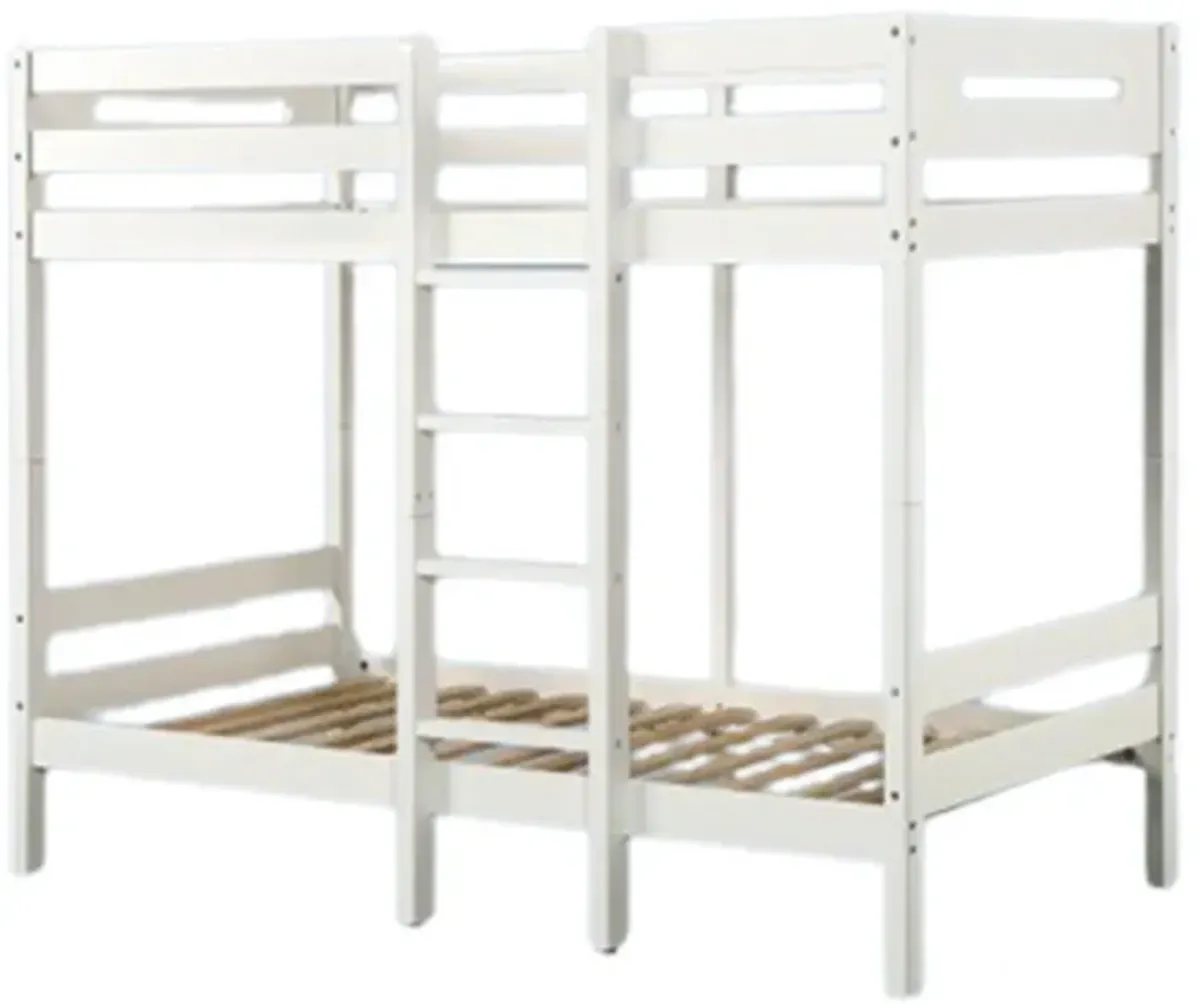 Asin Twin Bunk Bed with Front Facing Ladder, Pine Wood, Crisp White Finish - Benzara