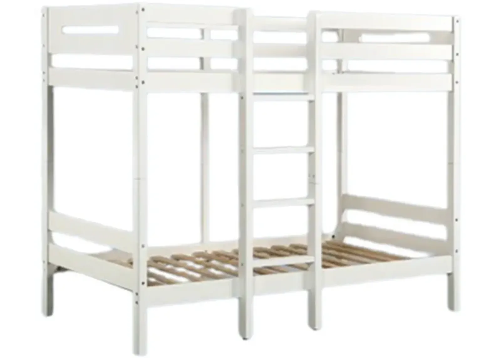 Asin Twin Bunk Bed with Front Facing Ladder, Pine Wood, Crisp White Finish - Benzara