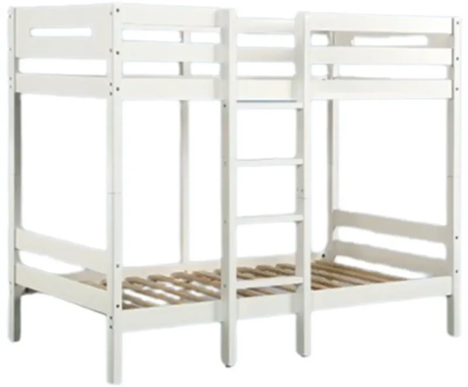 Asin Twin Bunk Bed with Front Facing Ladder, Pine Wood, Crisp White Finish - Benzara