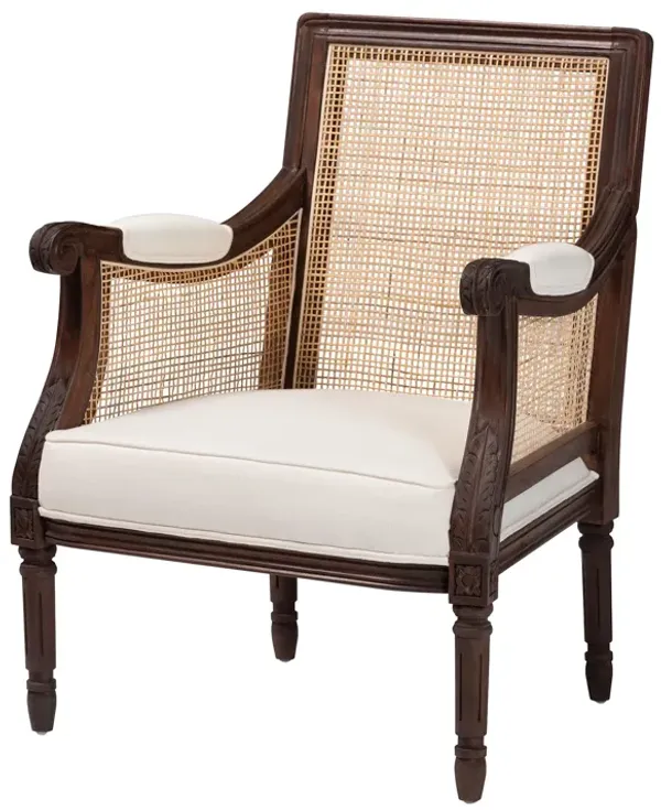 Baxton Studio Desmond Traditional French Beige Fabric and Dark Brown Finished Wood Accent Chair